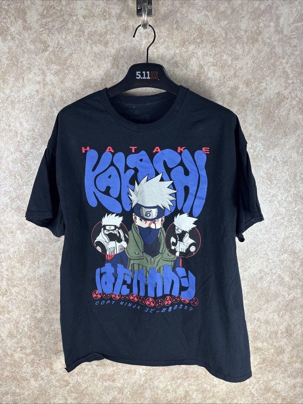 Naruto Shippuden Hatake Kakashi Anime Black T-Shirt Men's XL